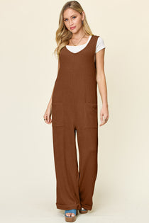 Texture Sleeveless Wide Leg Jumpsuit