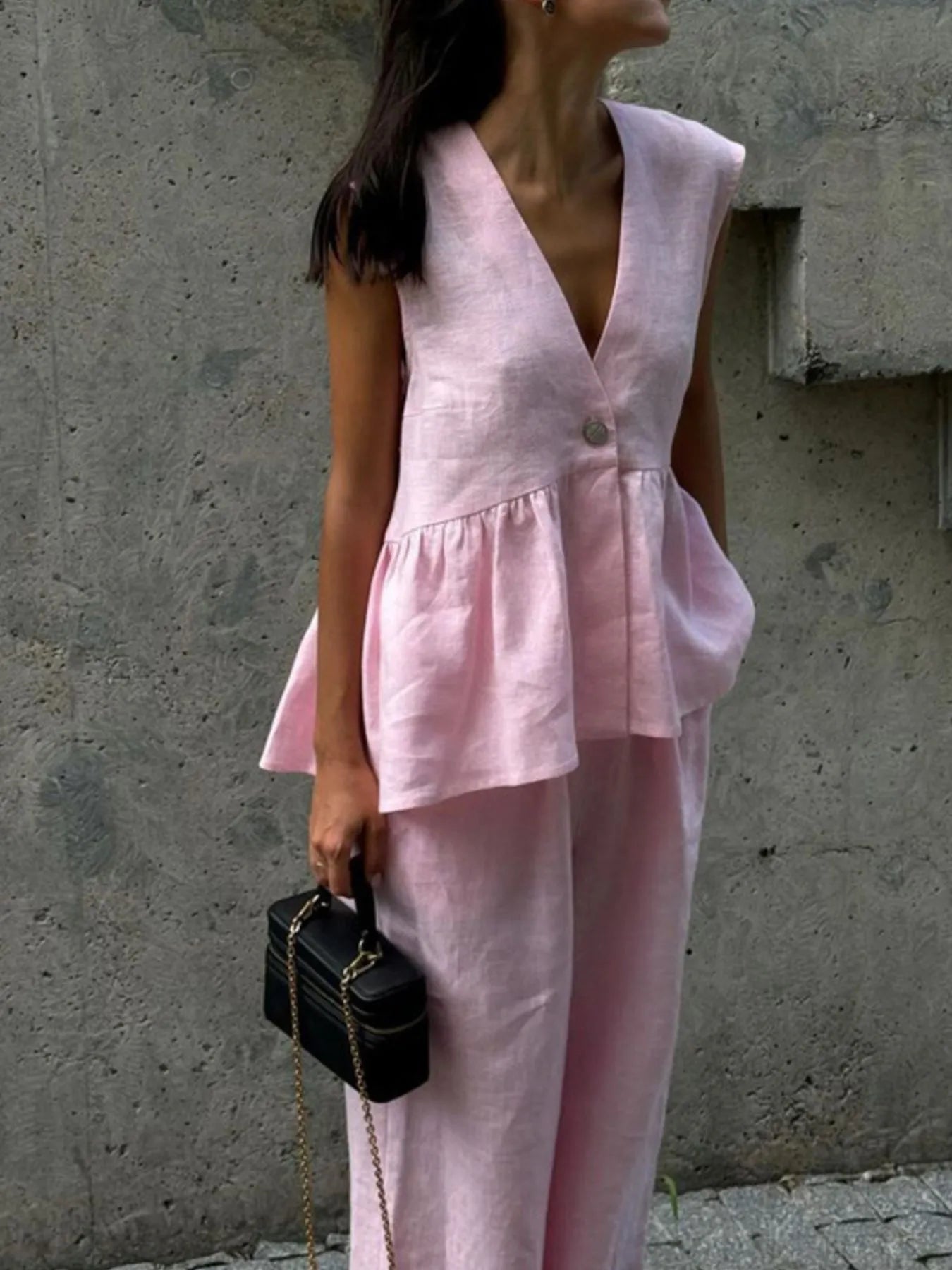 One Button Peplum Top and Pants Set Secondary image
