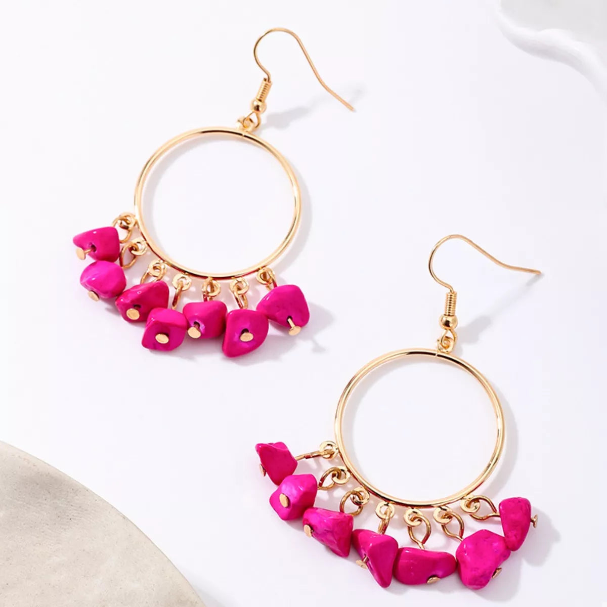 18K Gold-Plated Tassel Hoop Earrings with Stone Beads Secondary image