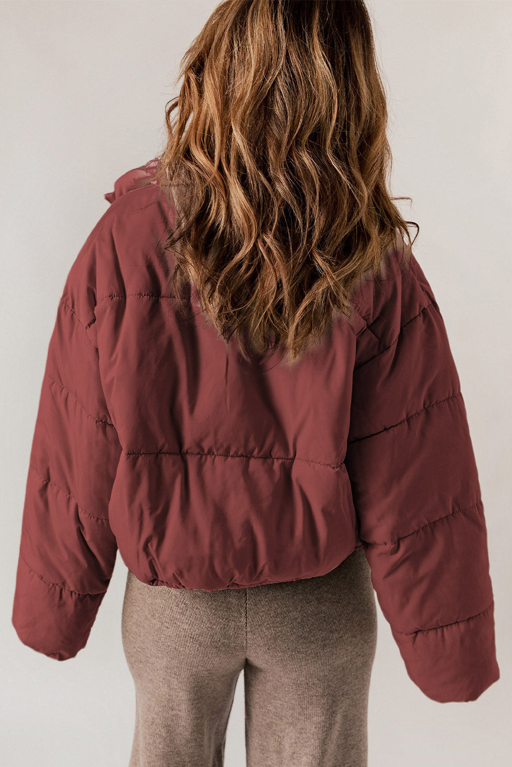 Zip Up Collared Neck Long Sleeve Winter Coat Secondary image