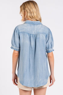 Collared Neck Puff Sleeve Shirt