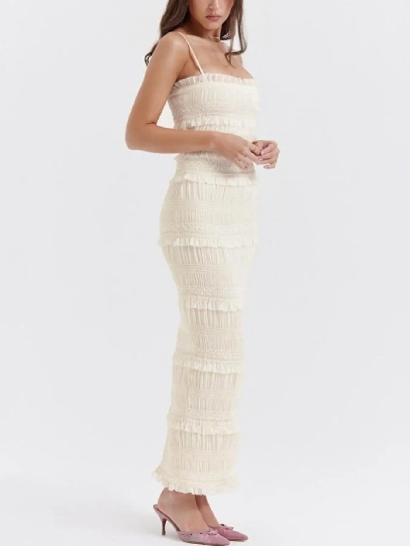 Tiered Frill Maxi Slip Dress with Ruching Secondary image