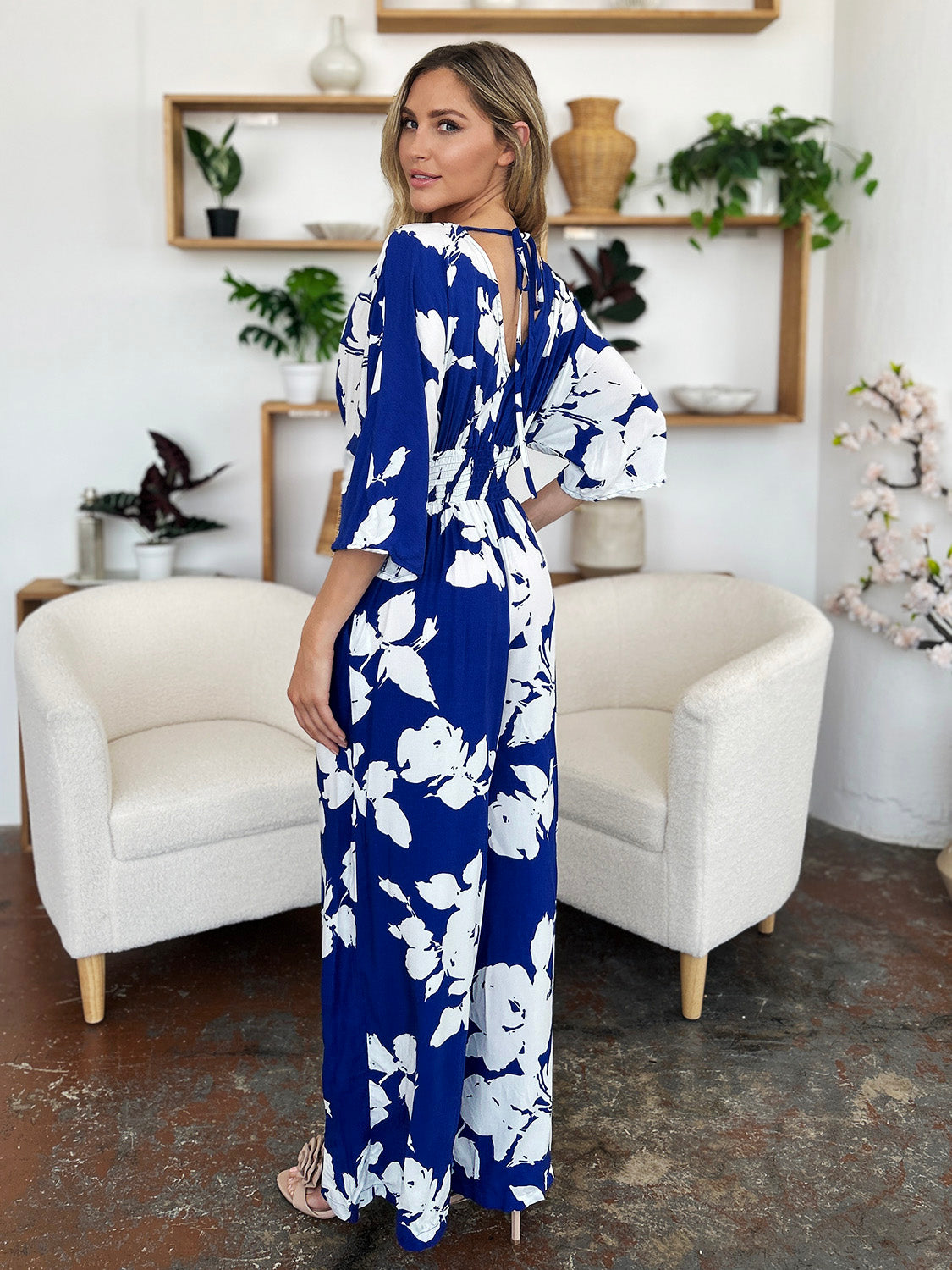 Printed Tie Back Wide Leg Jumpsuit