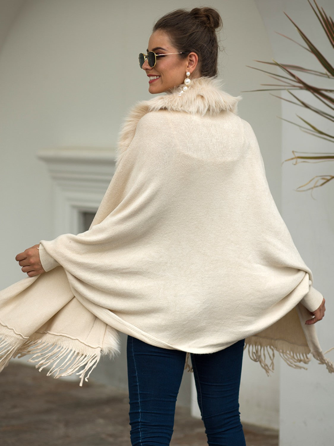 Fringe Open Front Long Sleeve Poncho Secondary image