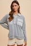 Striped Button Detail Long Sleeve Polo Top
