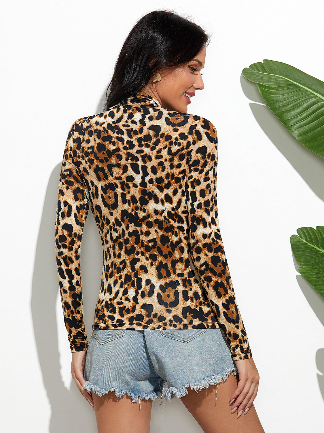 Leopard Mock Neck Long Sleeve T-Shirt Secondary image
