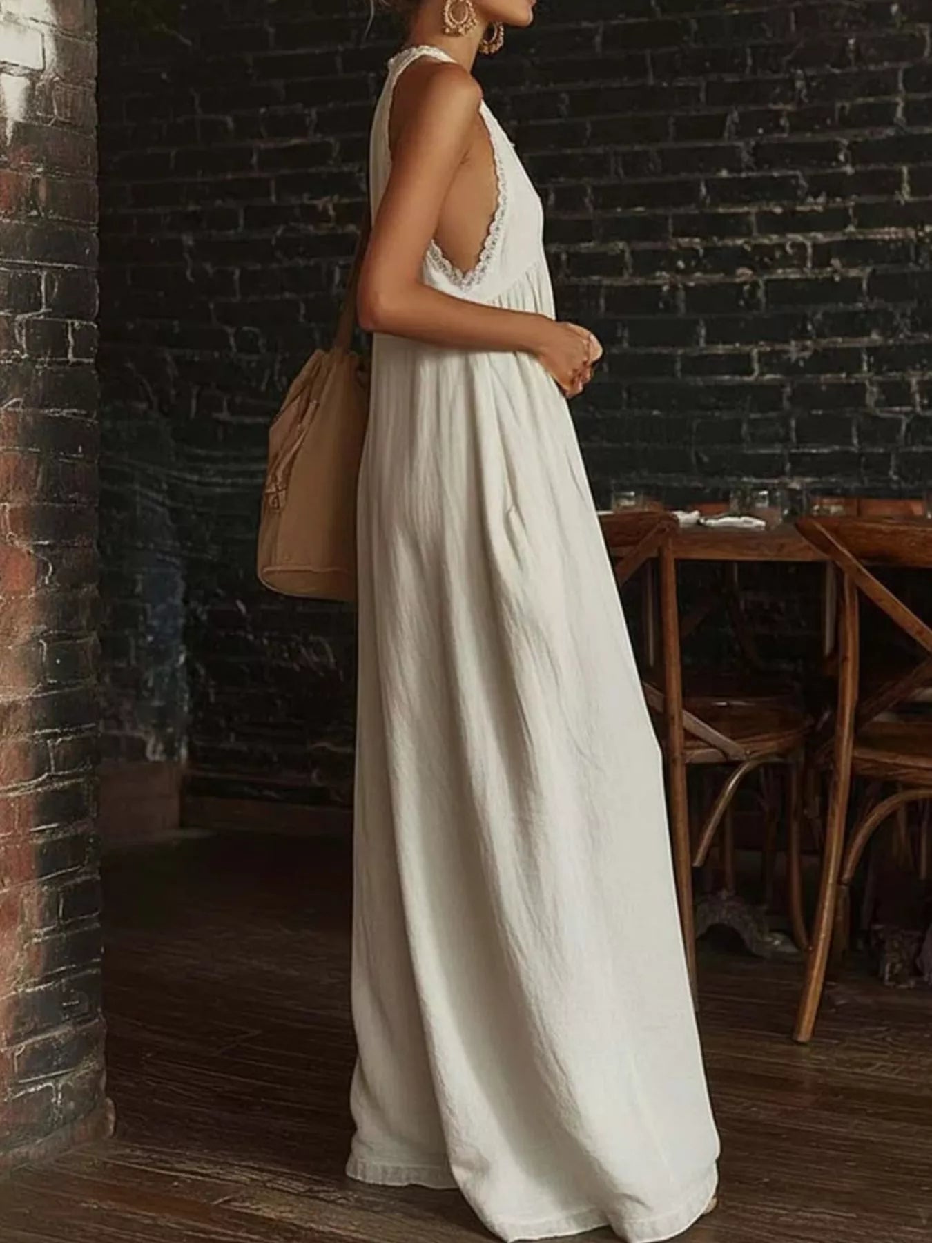Halter Neck Lace Trim Wide Leg Jumpsuit Secondary image