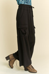 Drawstring Ruched Detail Wide Leg Pants