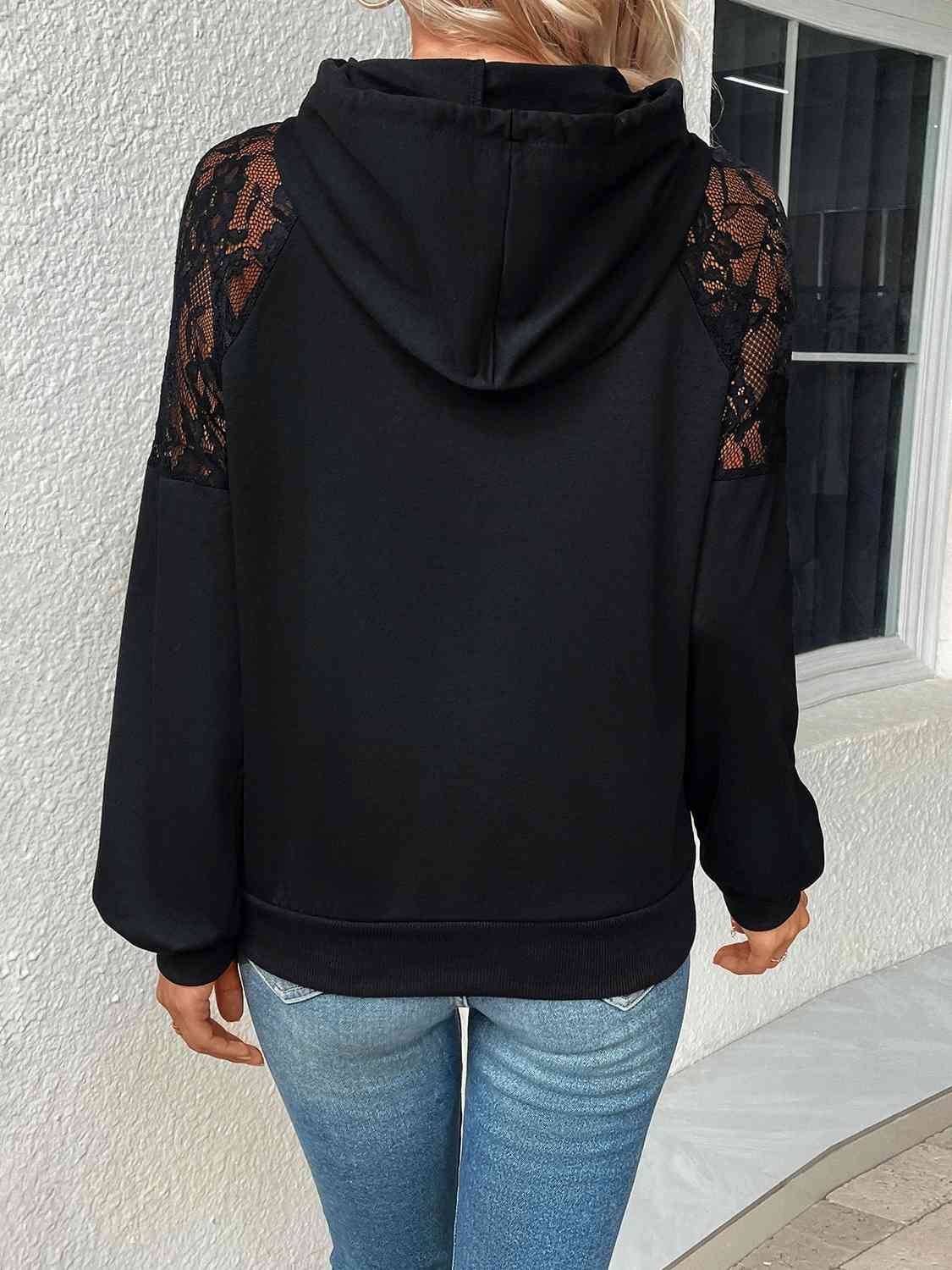 Lace Detail Drawstring Long Sleeve Hoodie Secondary image