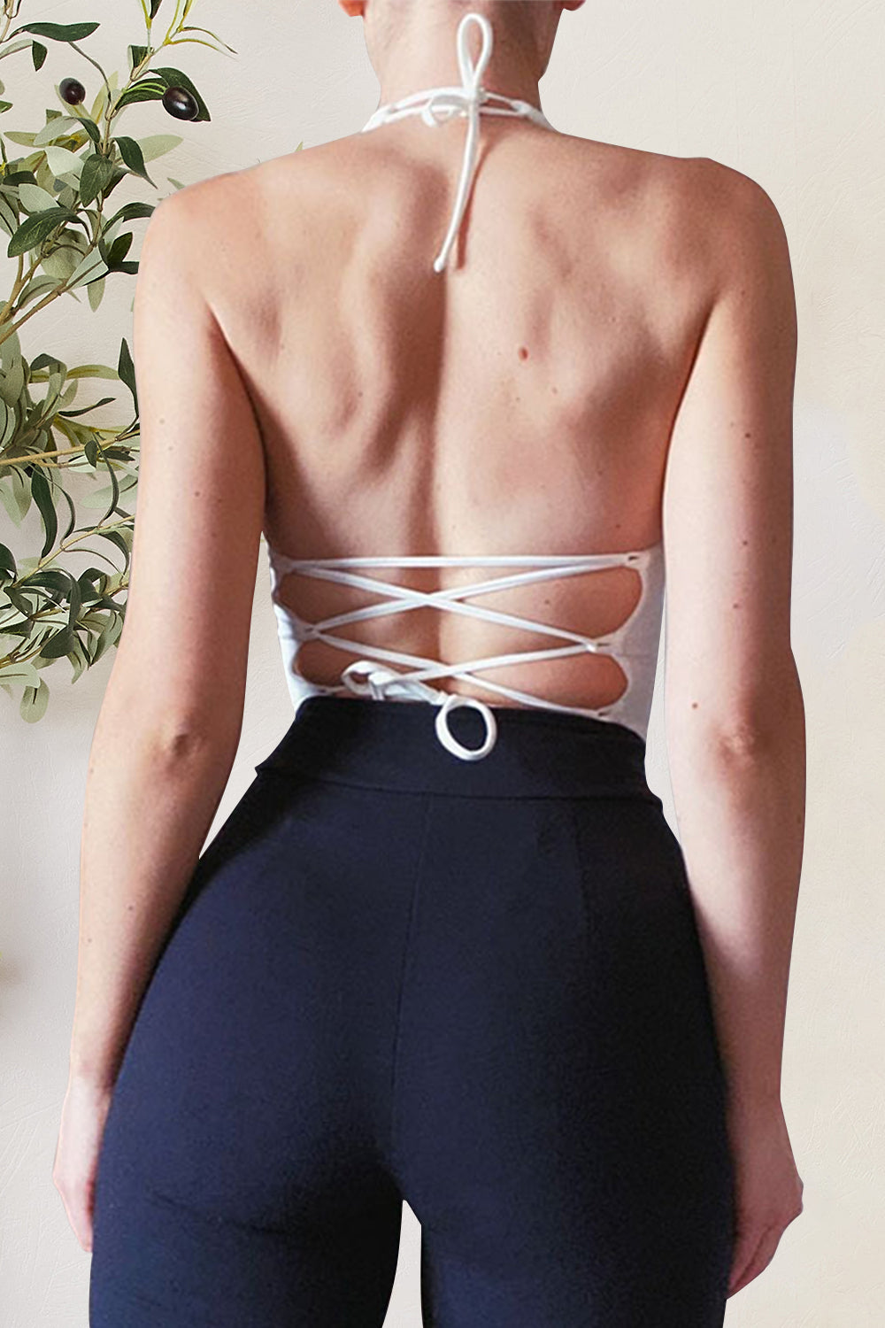 Backless Lace-Up Halter Cami - Adjustable & Stretchy Secondary image