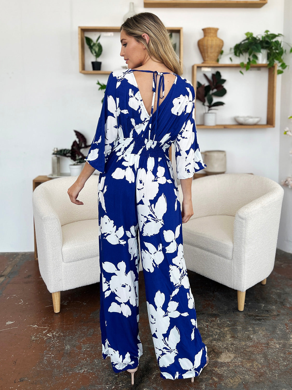 Printed Tie Back Wide Leg Jumpsuit