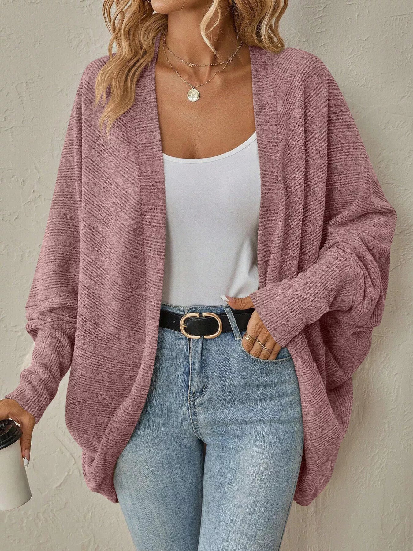 Oversized Open Front Cardigan - Cozy Knit Layer Secondary image