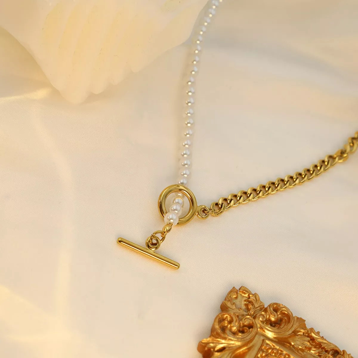 Gold Plated Pearl Toggle Necklace Secondary image