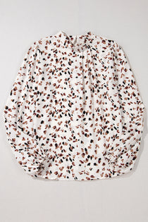 Printed Mock Neck Blouse with Balloon Sleeves