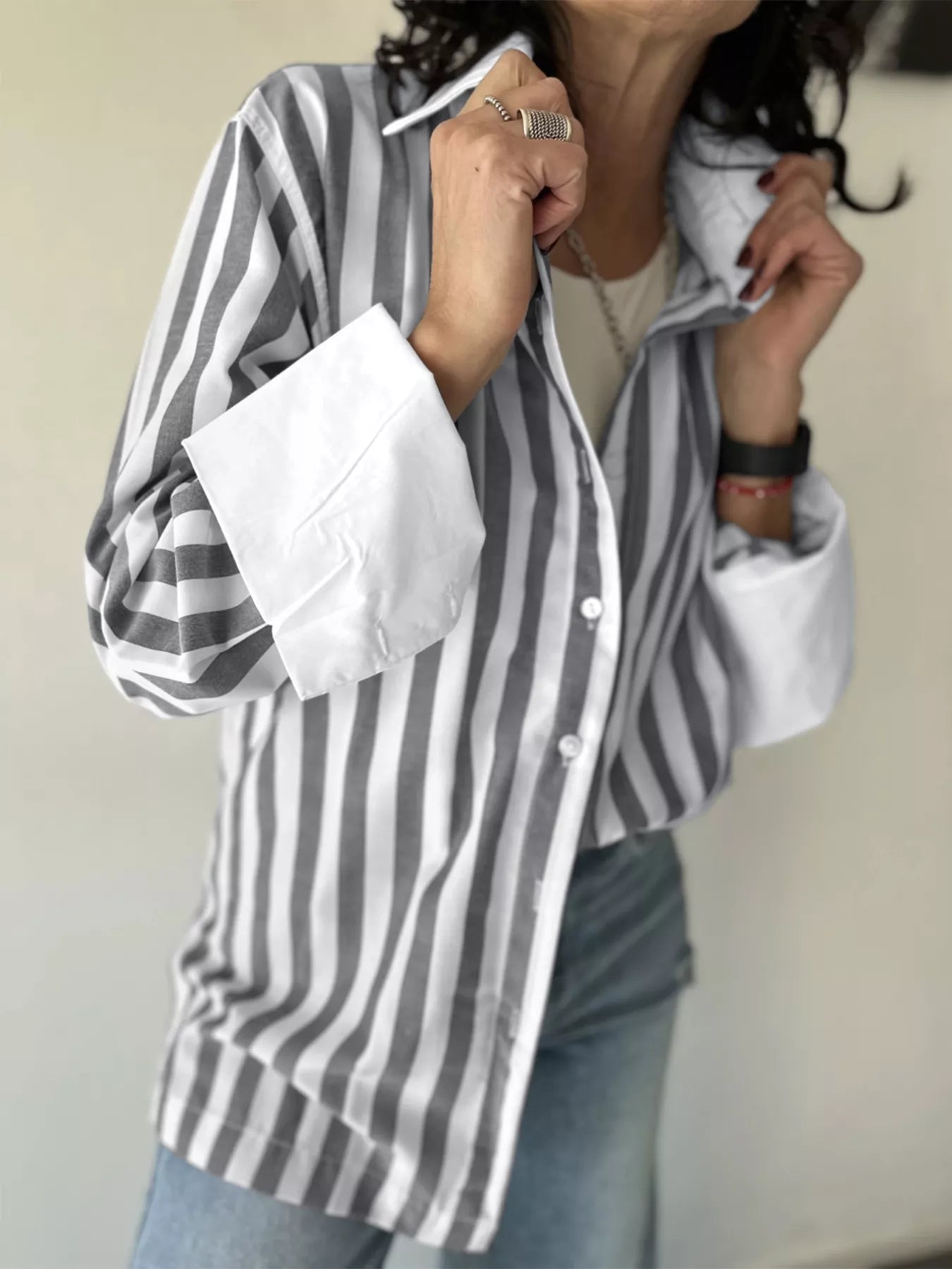 Striped Oversized Button-Up Shirt Secondary image