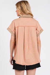 Mineral Washed Half Button Polo Top