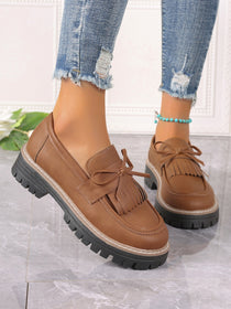 Leather Bow Platform Loafers