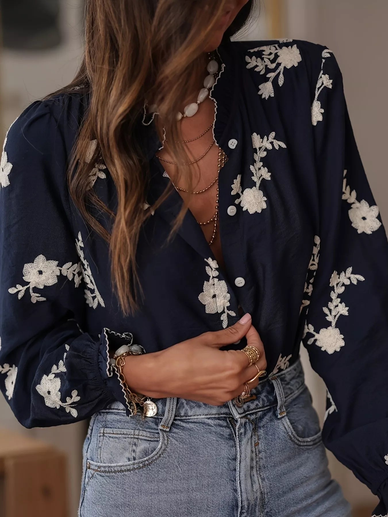 Floral Embroidered Long Sleeve Shirt Secondary image