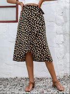 Printed Wrap Skirt with Side Slit and Tie Waist
