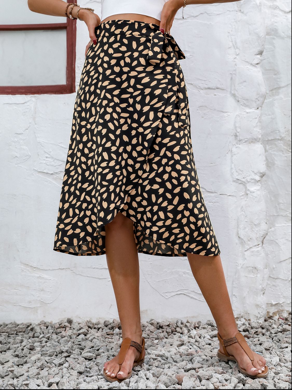 Printed Wrap Skirt with Side Slit and Tie Waist