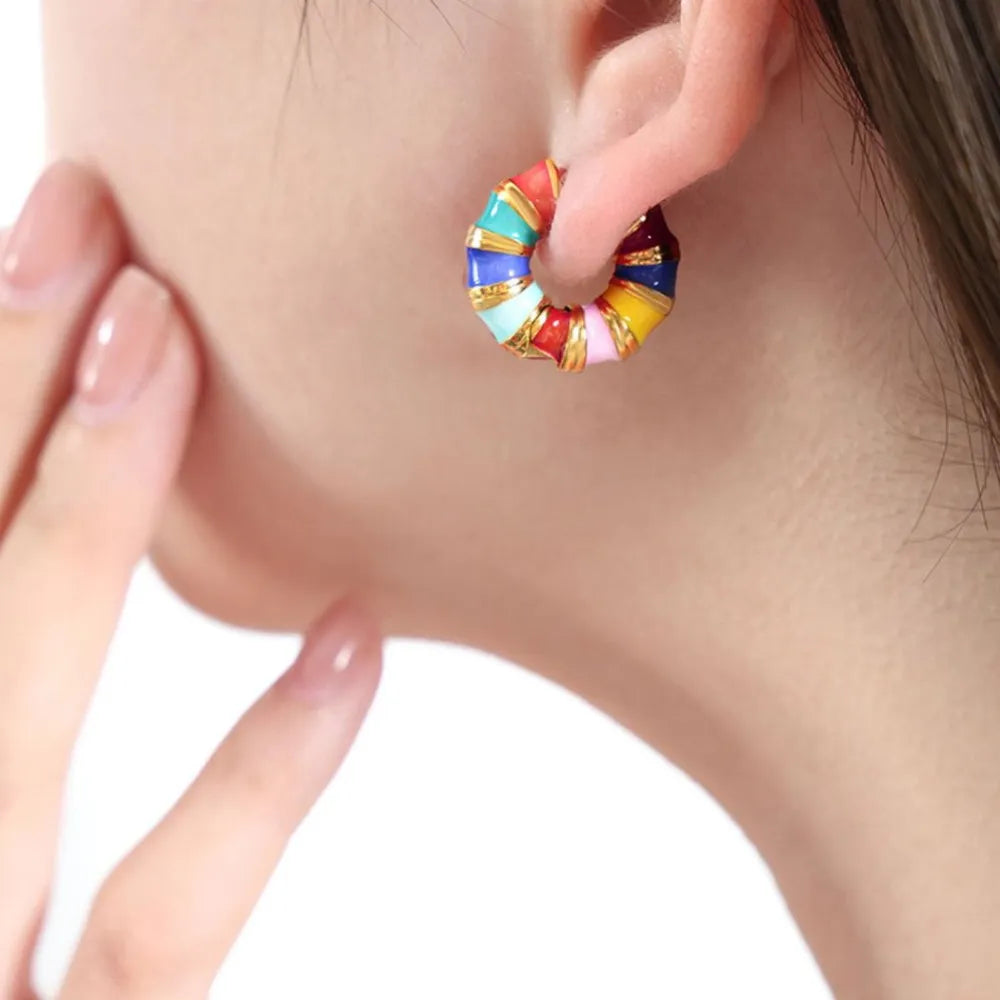 Titanium Steel Enamel Hoop Earrings Secondary image