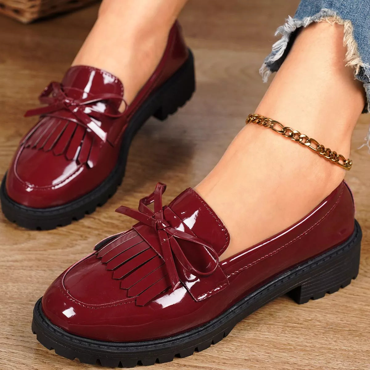 Vegan Leather Slip-On Loafers with Mid Heel Secondary image