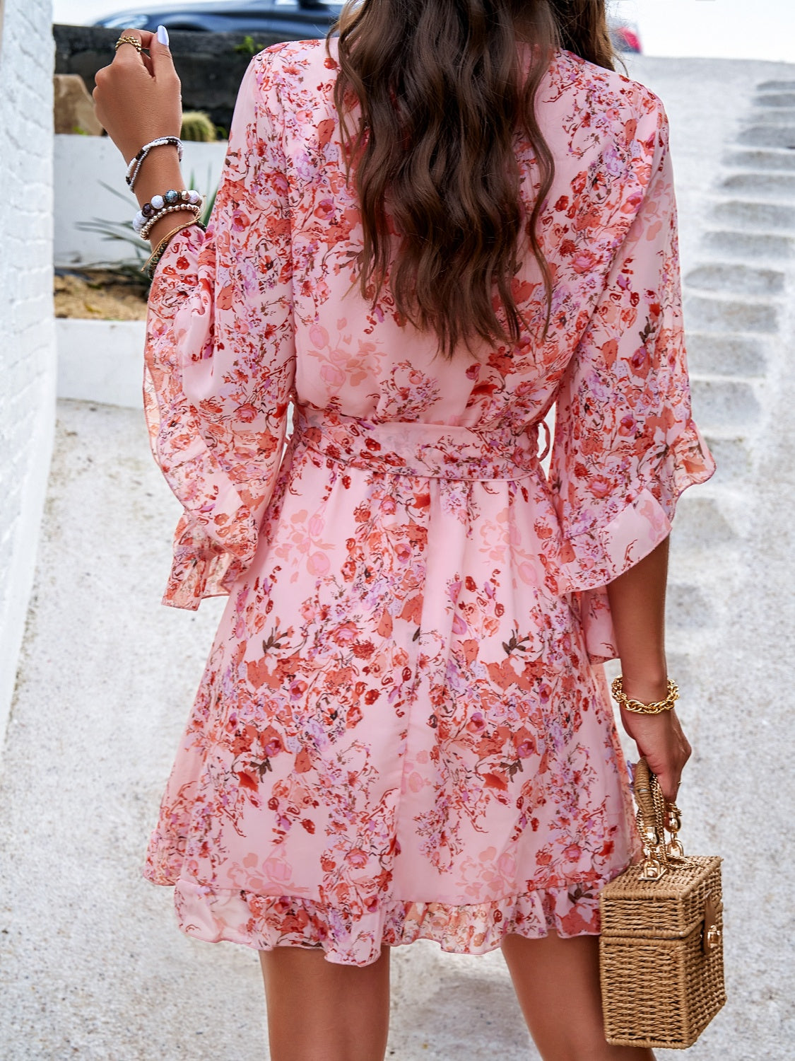 Ruffled Printed Surplice Half Sleeve Mini Dress Secondary image