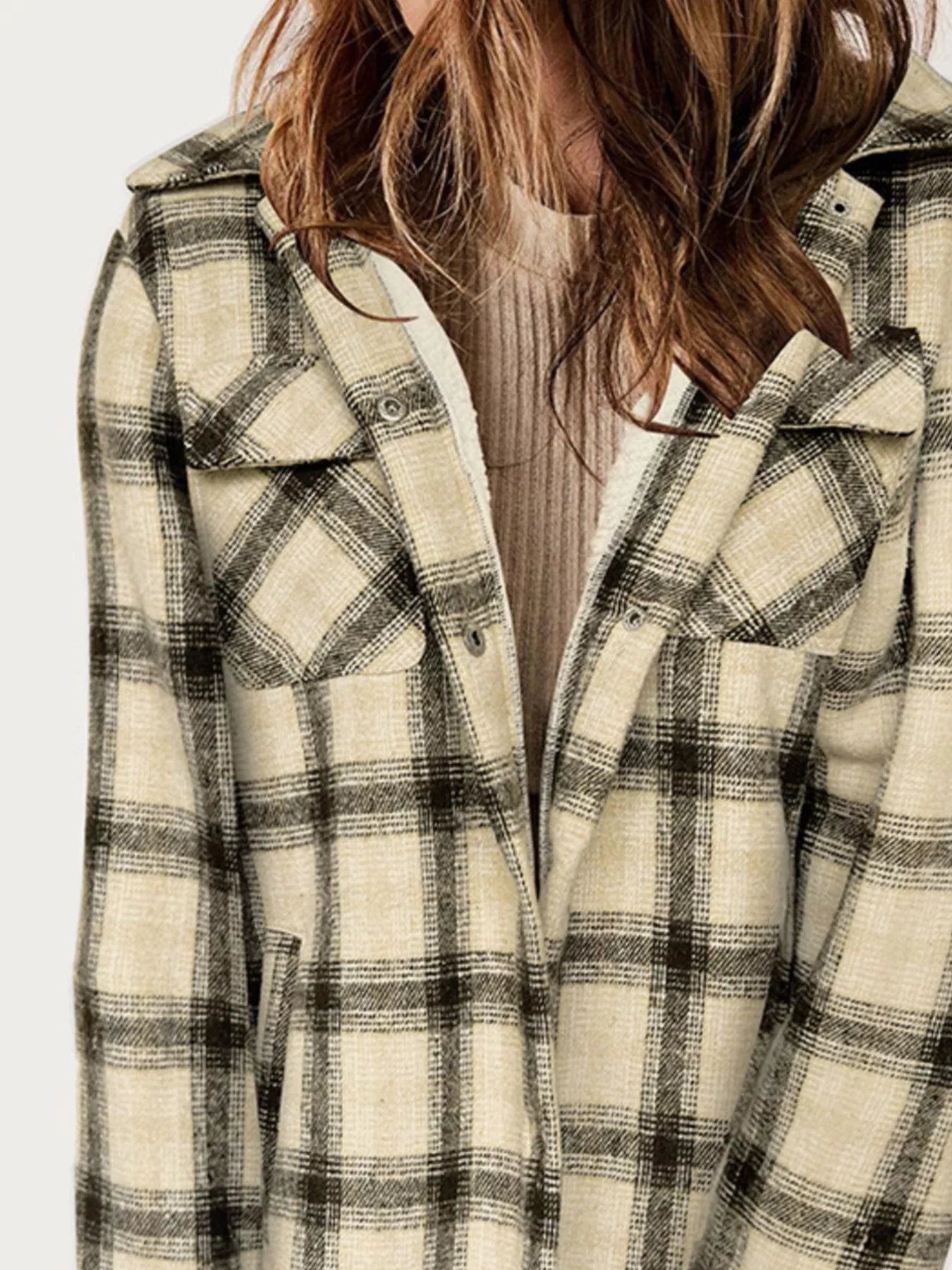 Oversized Plaid Fleece Jacket with Pockets Secondary image