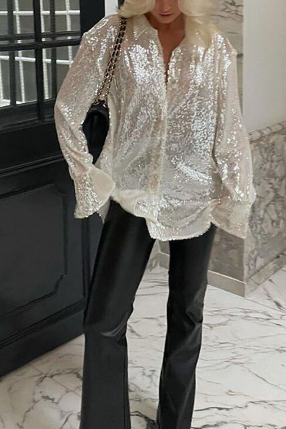 Sequin Button Up Long Sleeve Shirt Secondary image