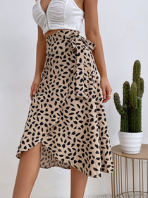 Printed Wrap Skirt with Side Slit and Tie Waist