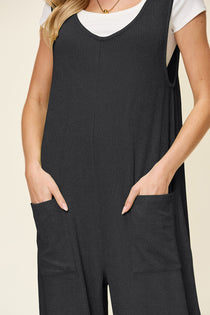 Texture Sleeveless Wide Leg Jumpsuit