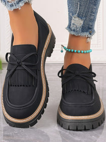 Leather Bow Platform Loafers