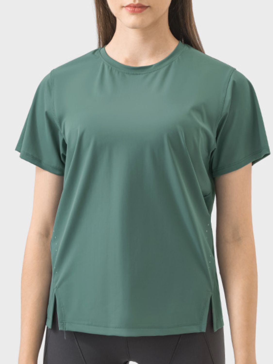 Slit Round Neck Short Sleeve Active T-Shirt Main image