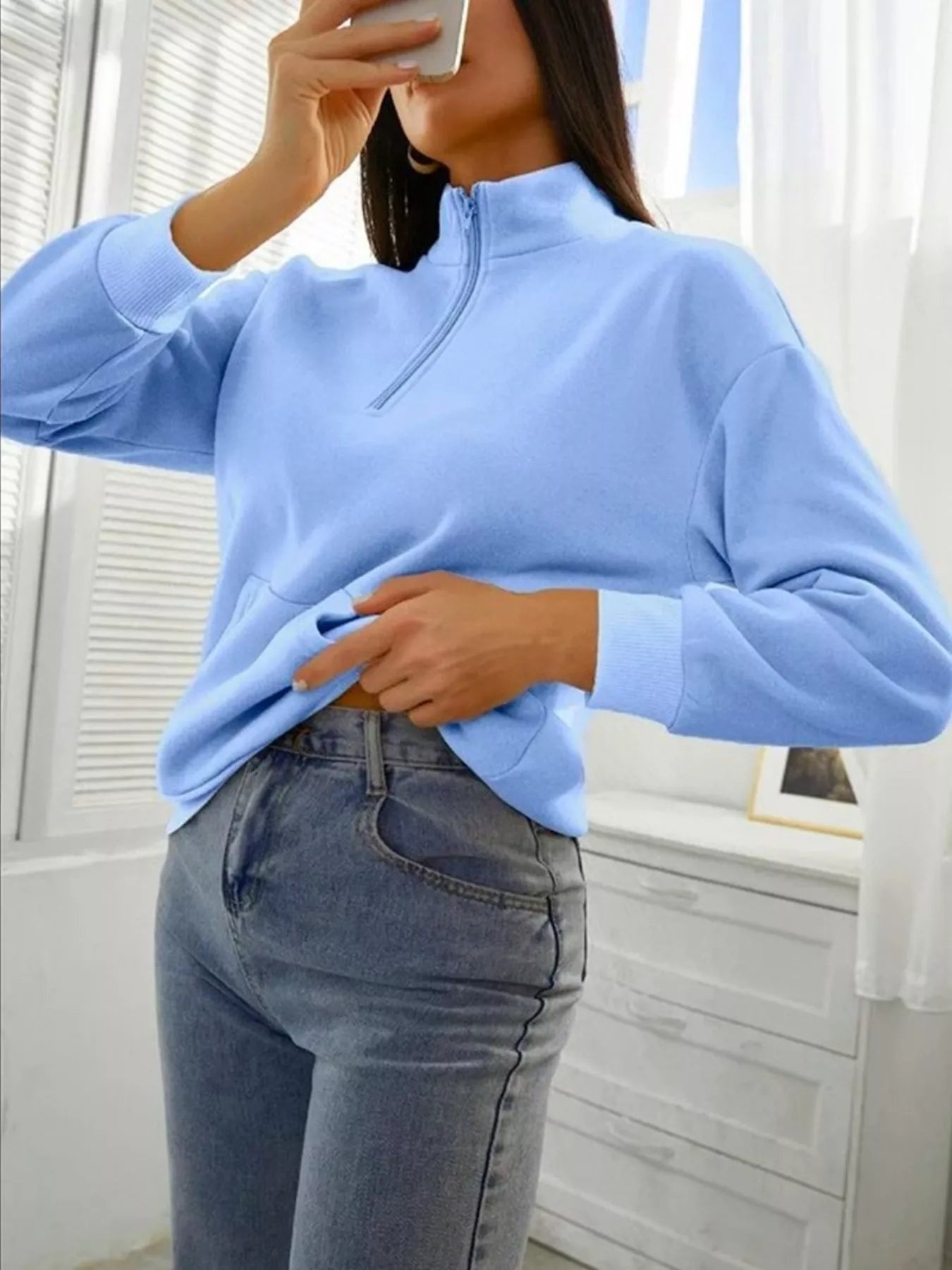 Zip-Up Collar Sweatshirt with Pocket Secondary image