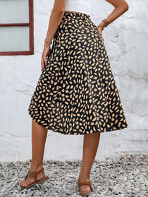 Printed Wrap Skirt with Side Slit and Tie Waist