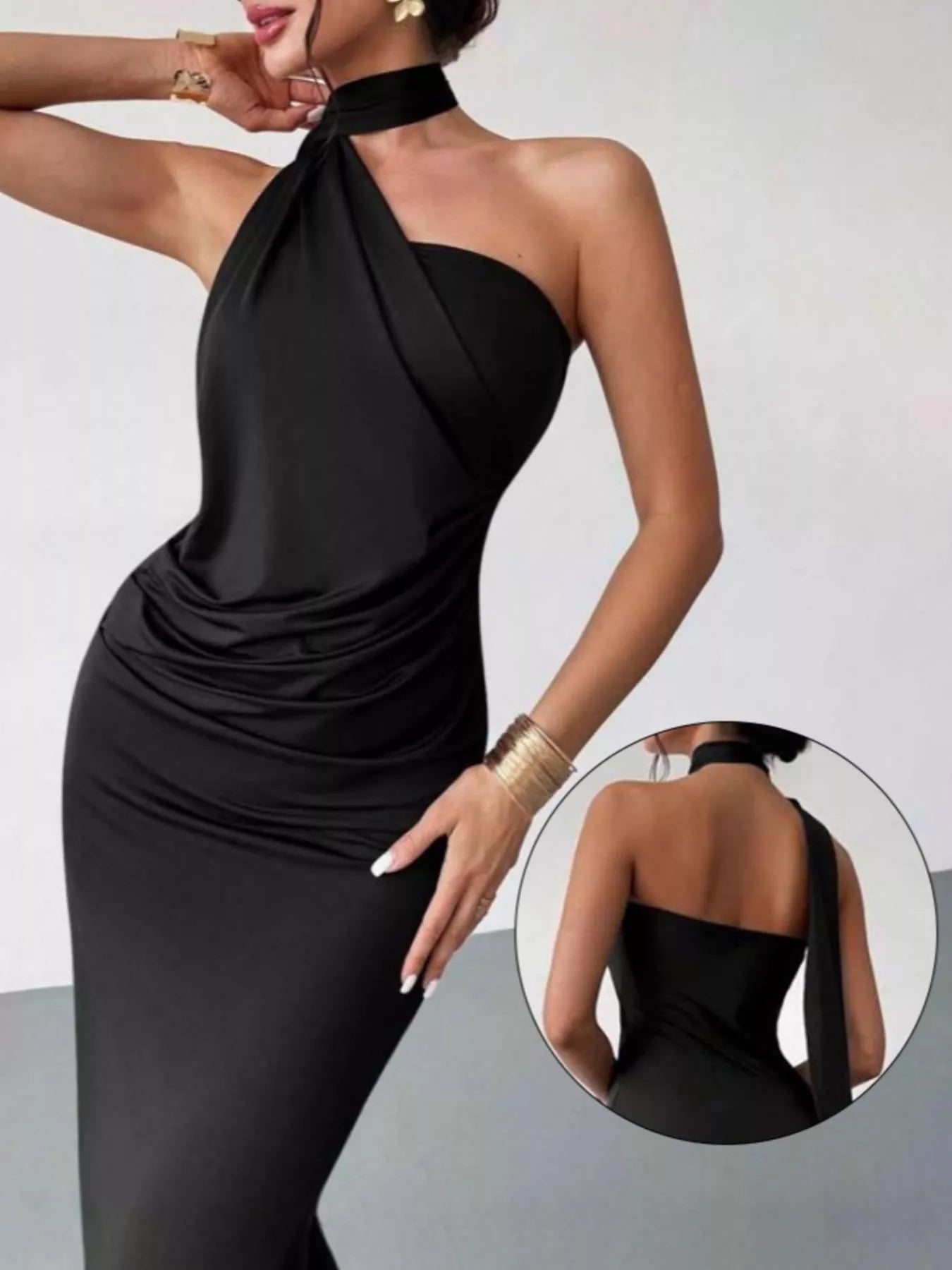 Halter Neck Ruched Bodycon Midi Dress Secondary image