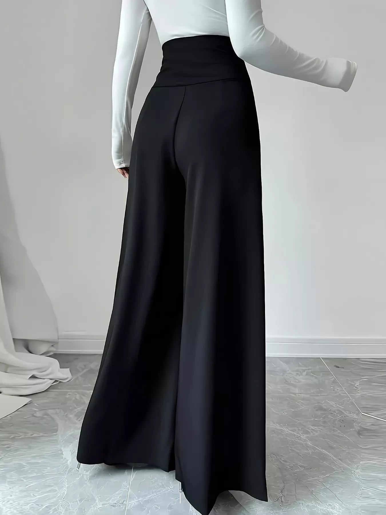 High Waist Wide Leg Button Decor Pants Secondary image