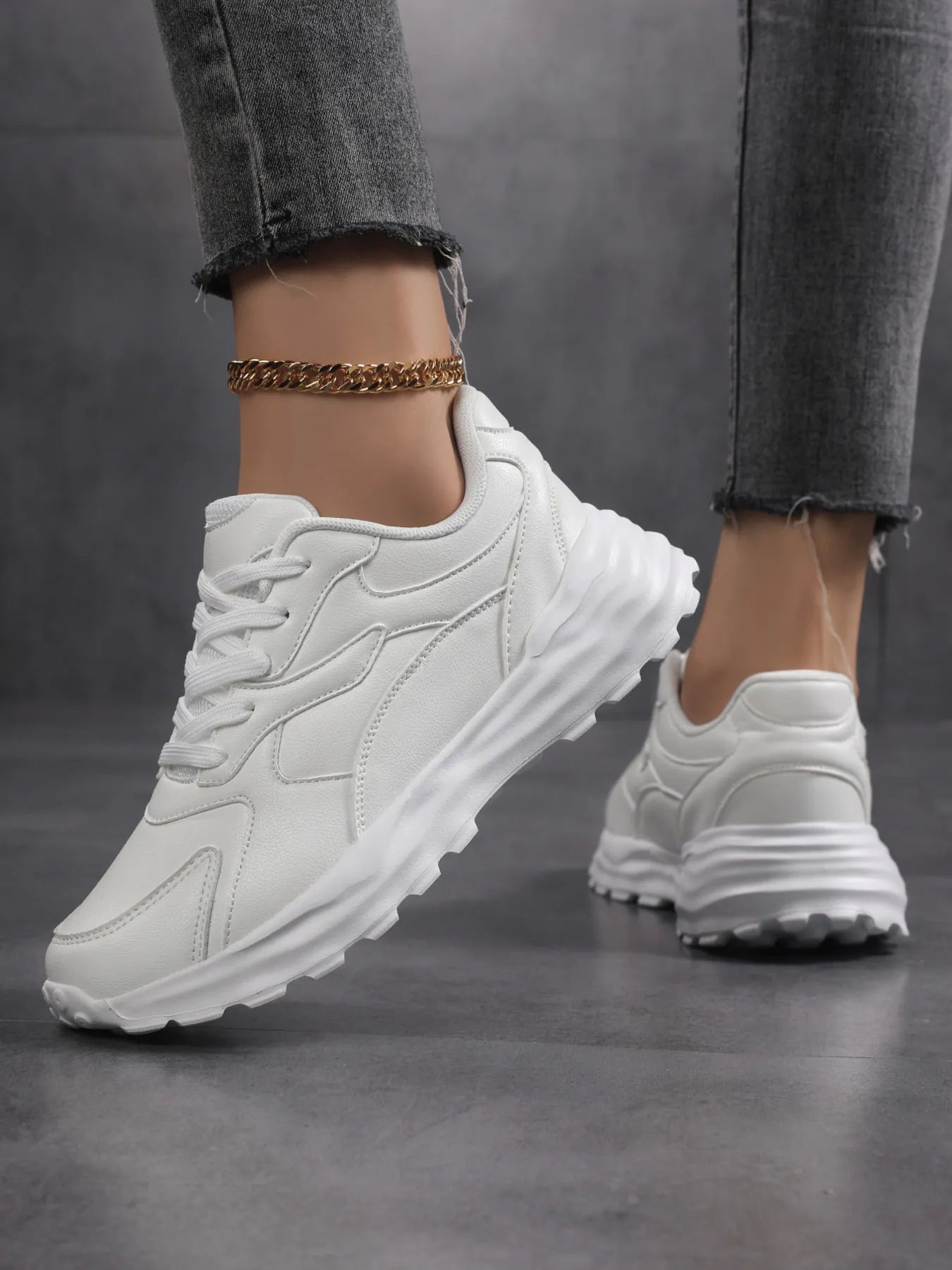 Classic Round Toe Lace-Up Sneakers in Vegan Leather Secondary image