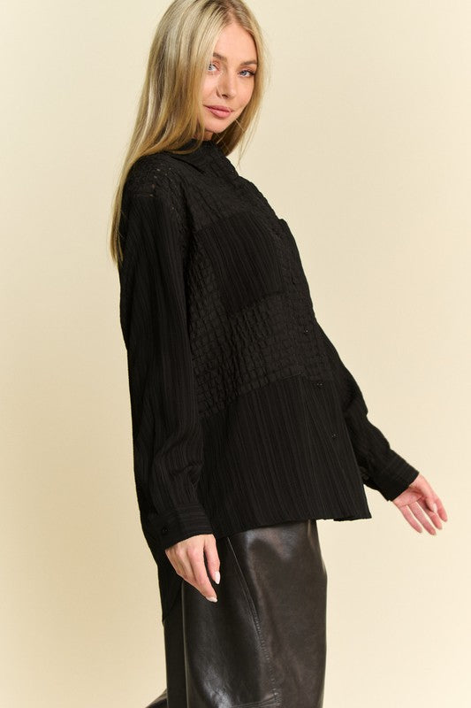 Crinkled Jacquard Button Down Shirt Secondary image