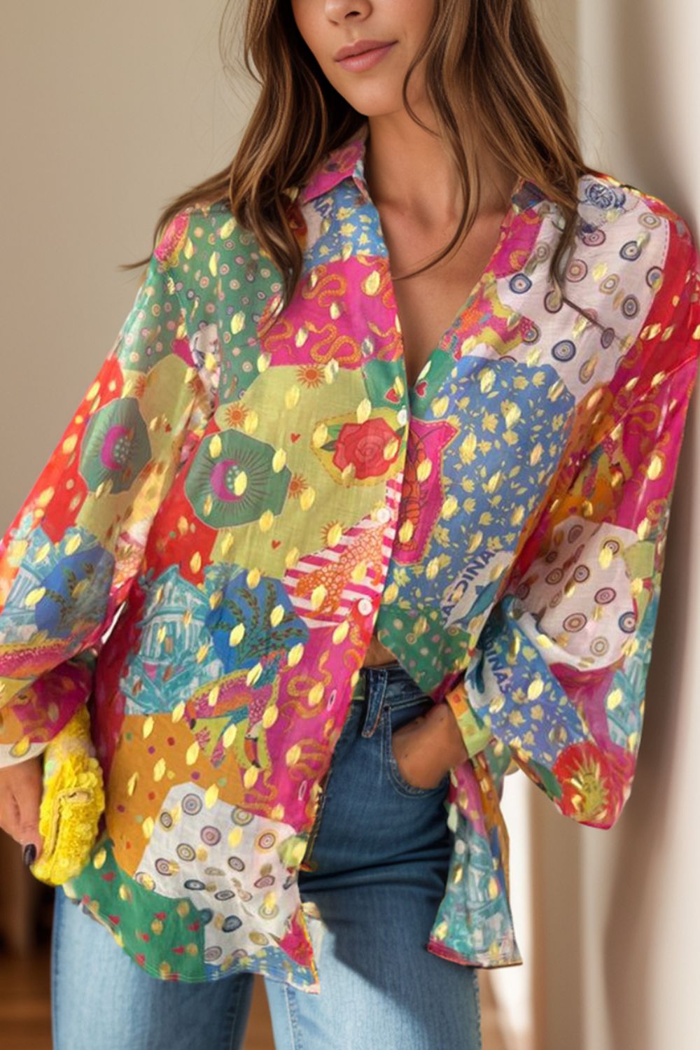 Printed Collared Neck Long Sleeve Shirt Main image