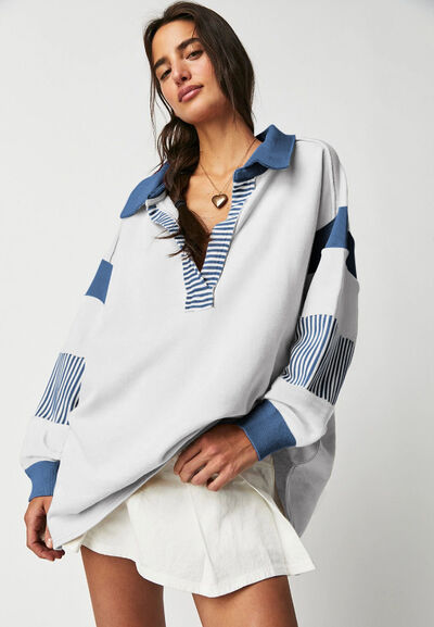 Color Block Johnny Collar Long Sleeve Sweatshirt Secondary image