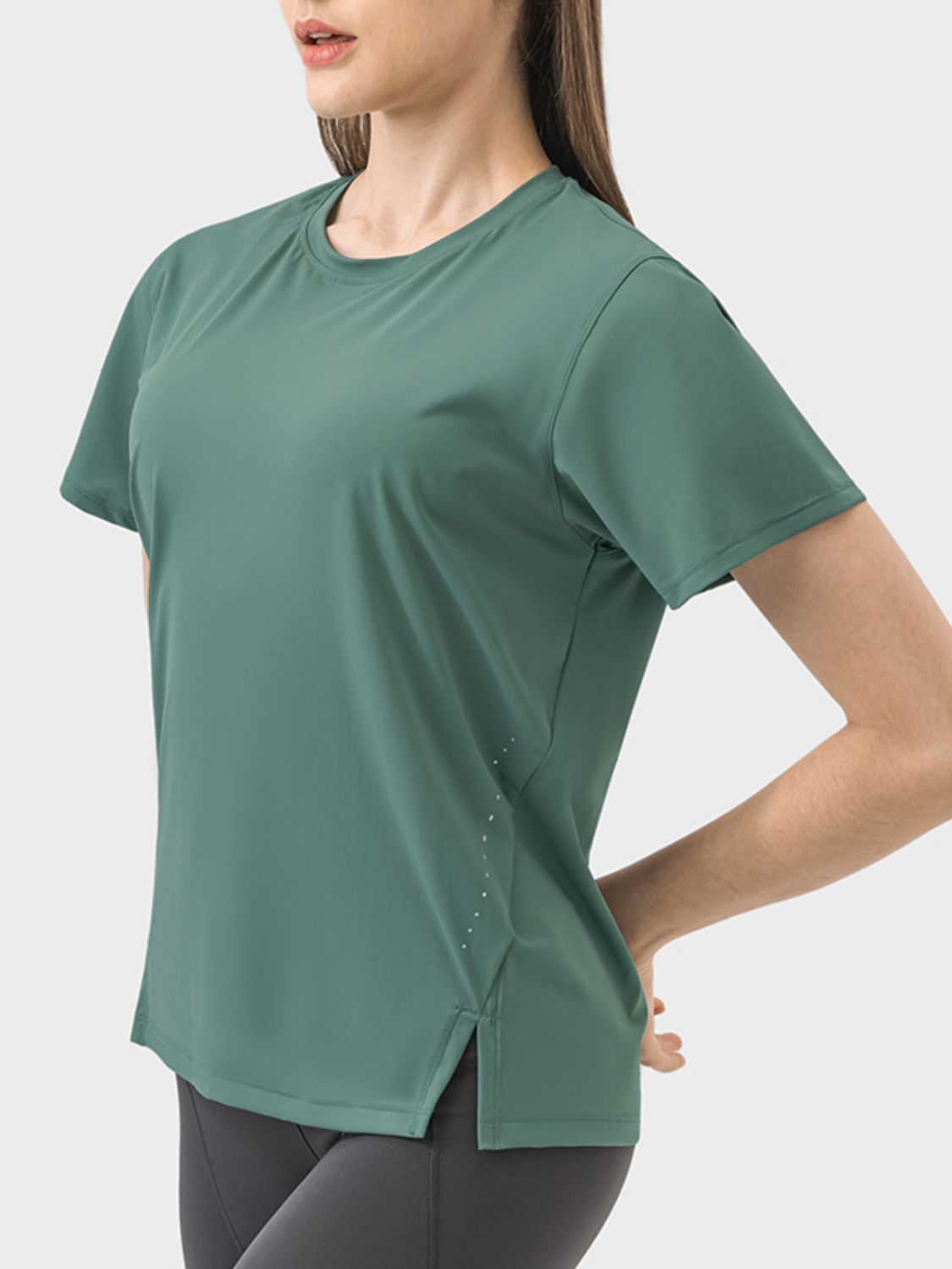 Slit Round Neck Short Sleeve Active T-Shirt Secondary image