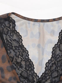 Leopard Print Lace Bodysuit with V-Neck