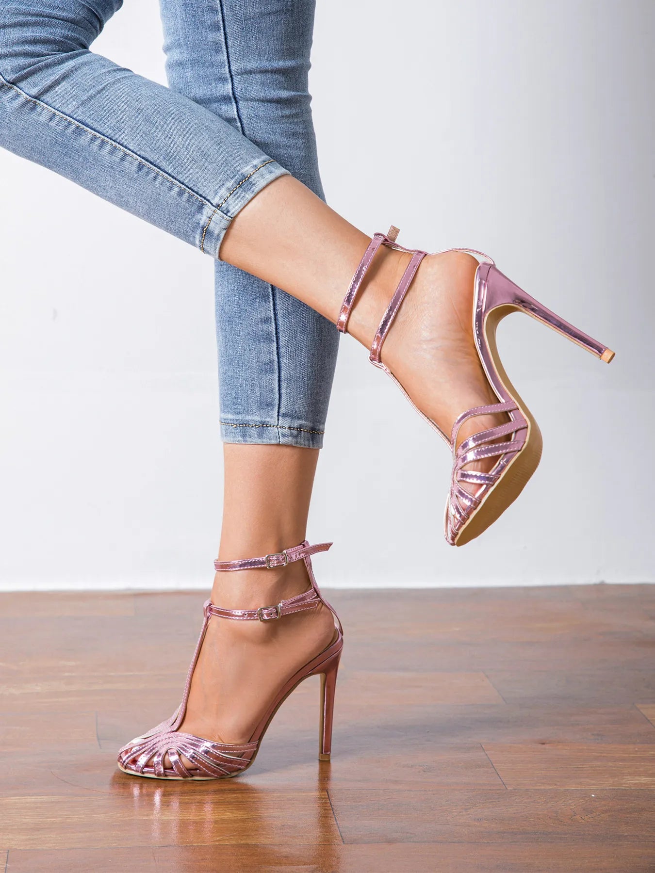 Strappy Stiletto Heeled Sandals with Ankle Strap Design Secondary image