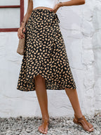 Printed Wrap Skirt with Side Slit and Tie Waist