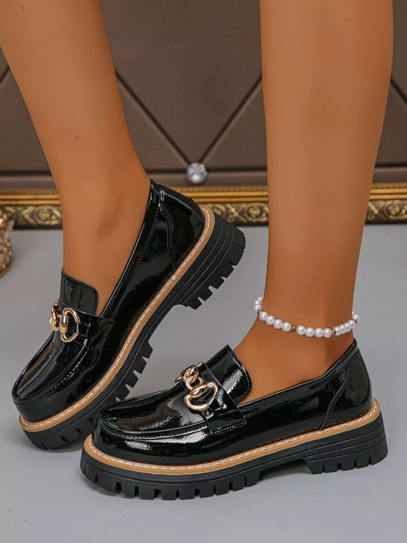 Platform Loafers with Round Toe - Vegan Leather Flat Shoes Secondary image