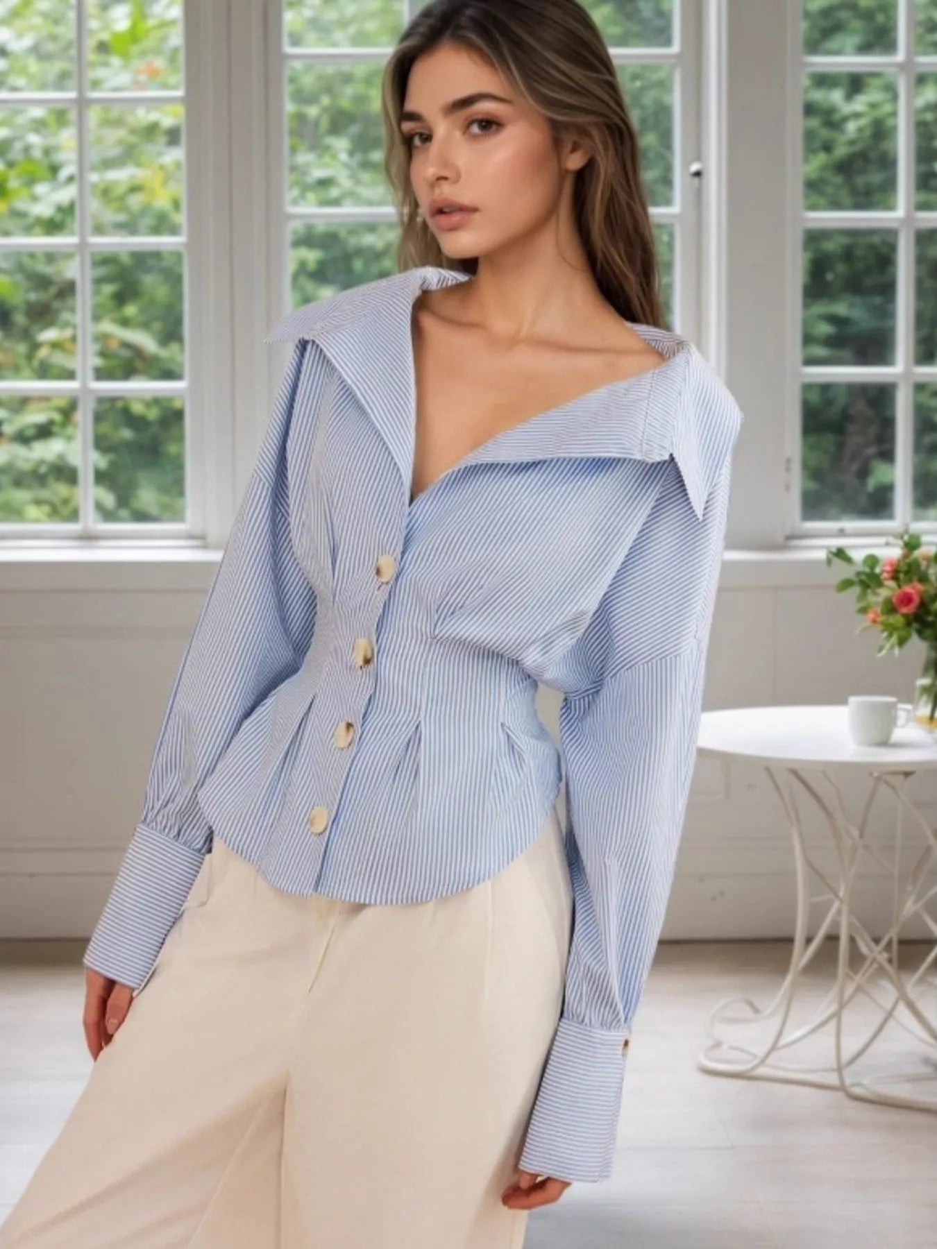 Striped Button-Up Long Sleeve Shirt Secondary image