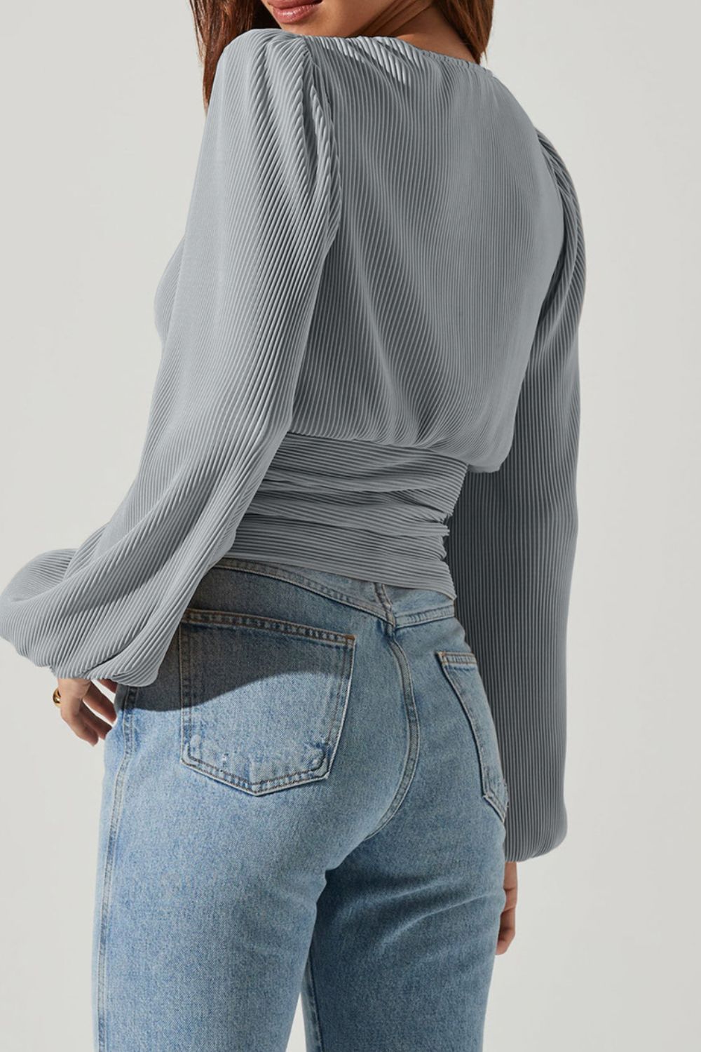 Drawstring V-Neck Long Sleeve Blouse Secondary image