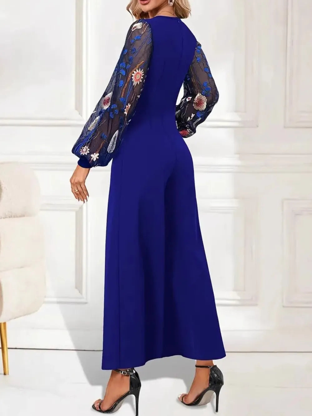 Surplice Embroidered Long Sleeve Wide Leg Jumpsuit Secondary image