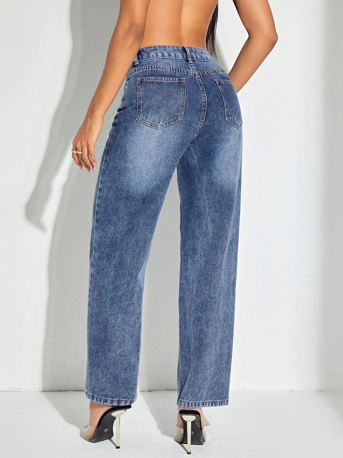 Contrast Patchwork Straight Jeans with Pockets Secondary image